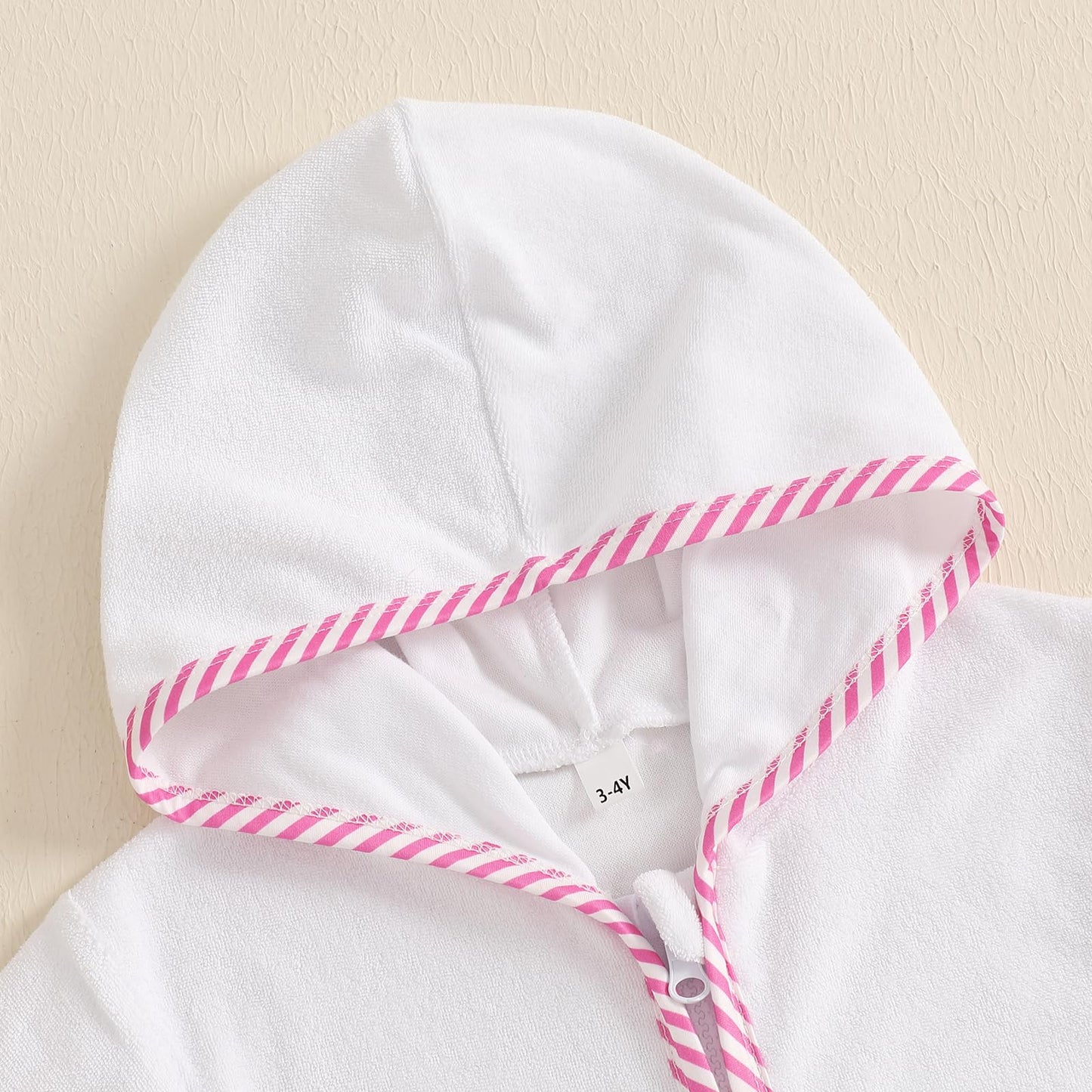 SAYOO Girls Terry Cloth Swim Cover Up Kids Hooded Swimsuit Coverup Zip-Up Striped Color Contrast Beach Bathing Robe Dress (Pink, 7-8T)