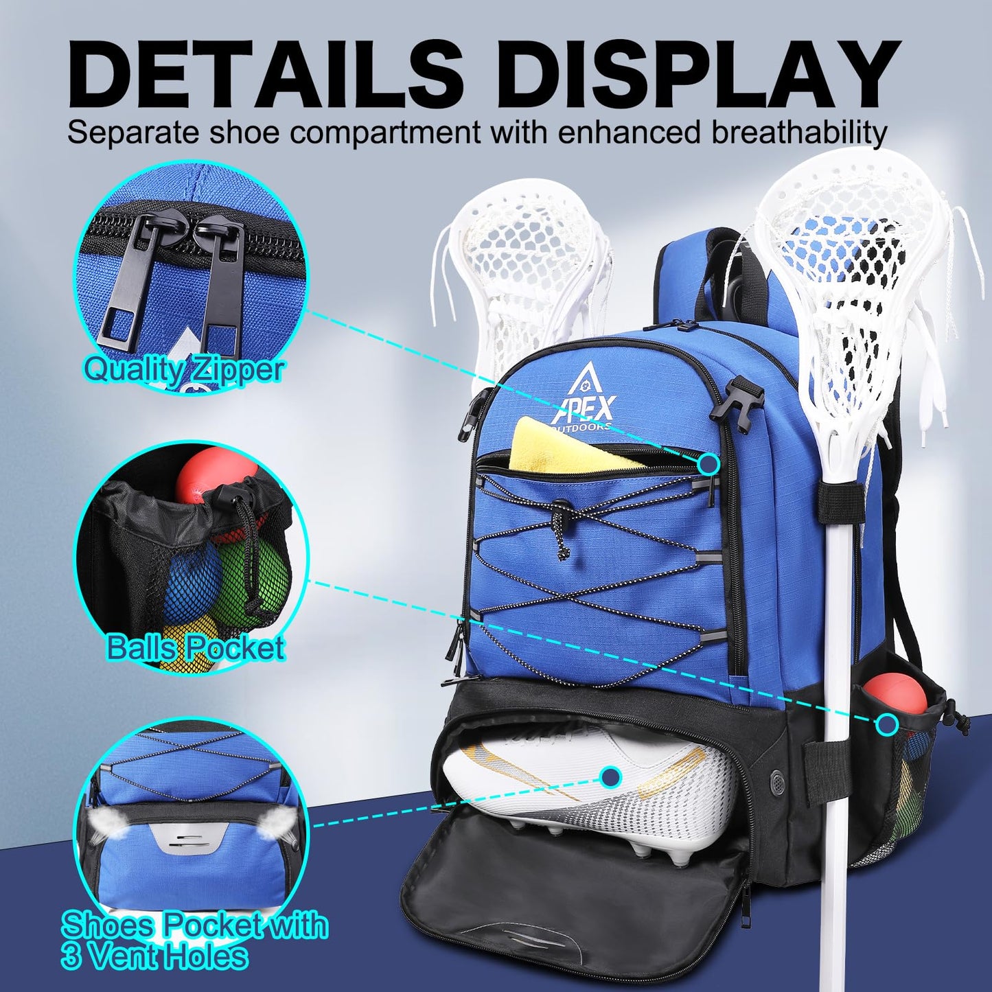 Apex Outdoors Lacrosse Bag, Large Lacrosse Backpack with Two Stick Holders