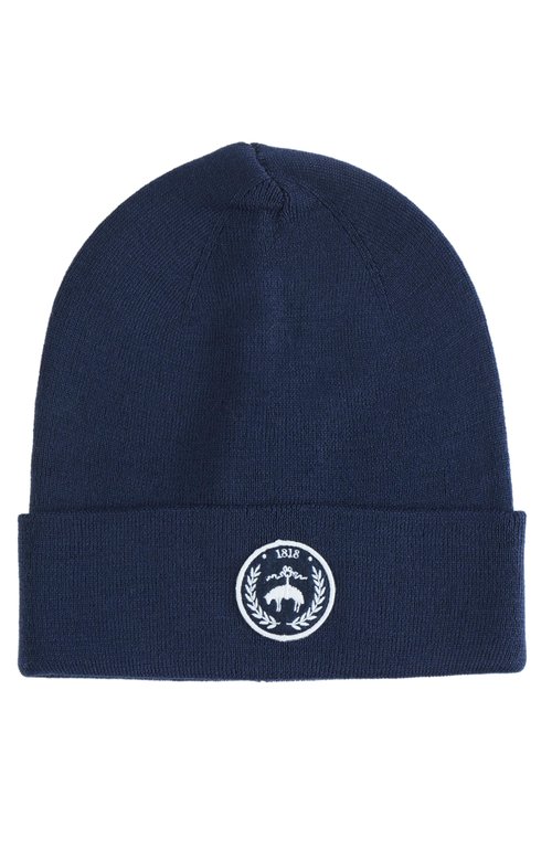 Brooks Brothers Men’s Double-Layer Merino Blend Knit Beanie with Logo Patch, Navy Winter Hat