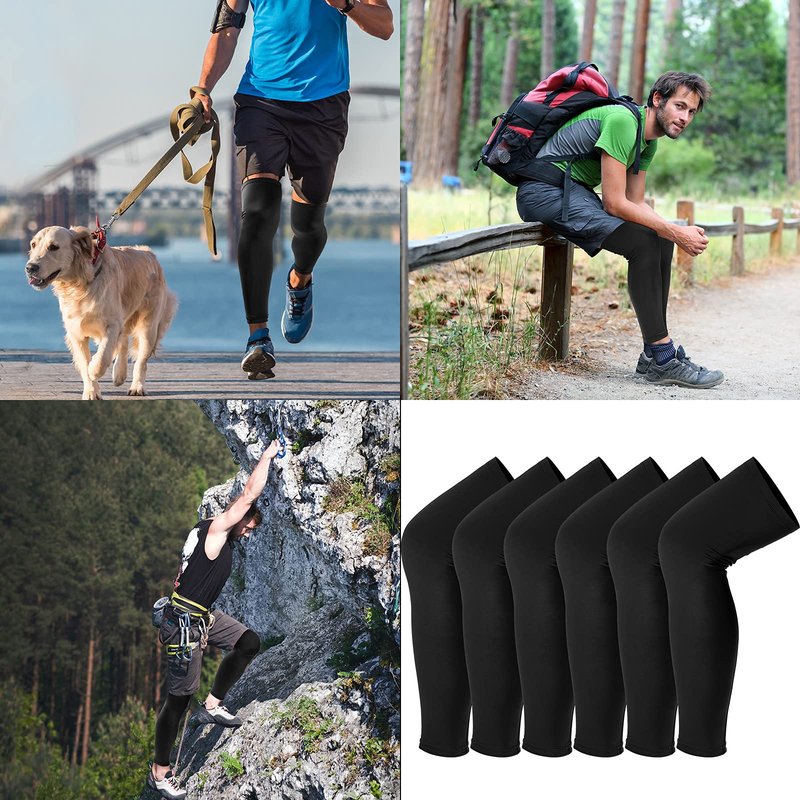 Skylety Leg Sleeves Compression Long Knee Sleeve UV Preserve for Men Women Sport Basketball Football (Black,6 Pieces)