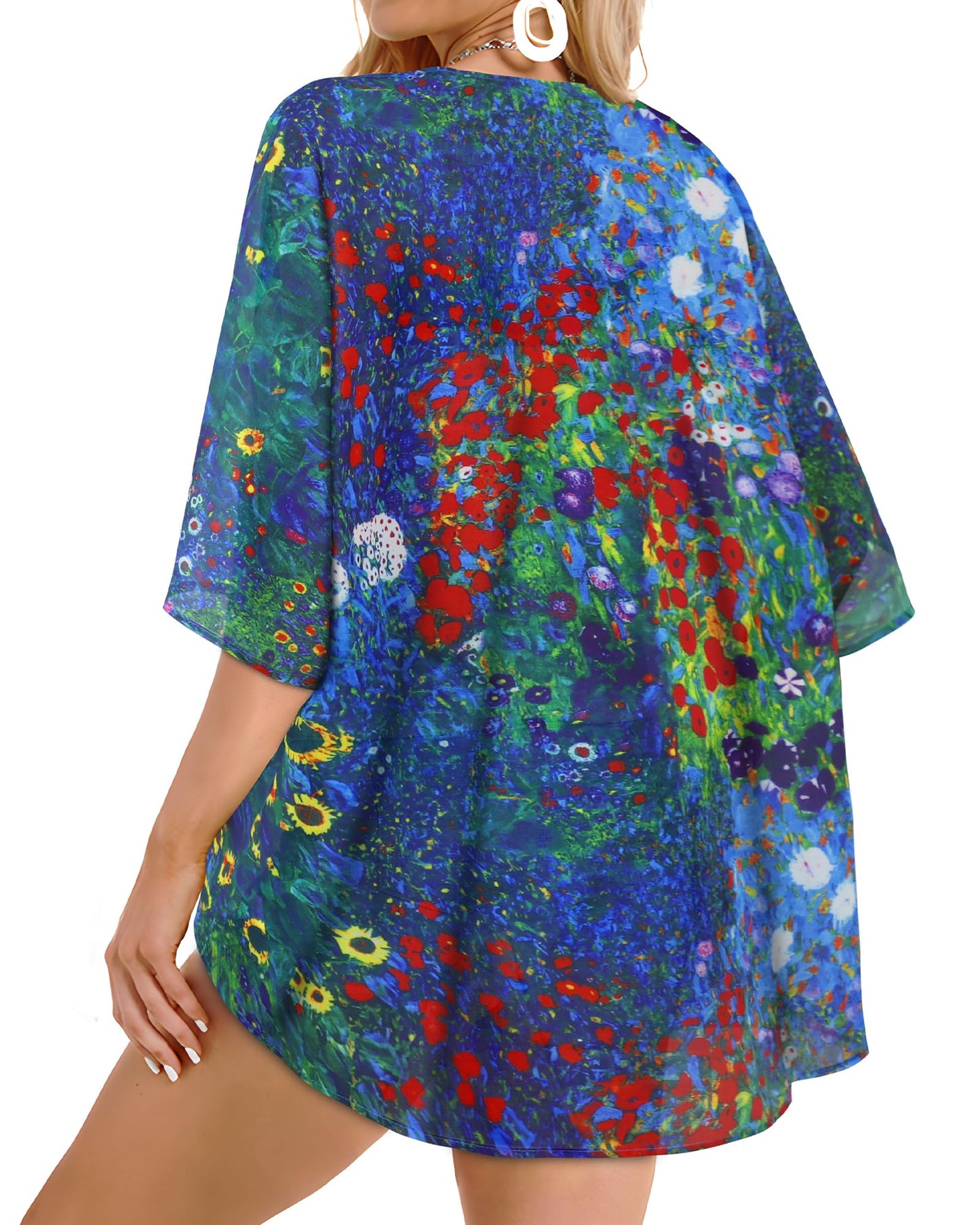 Summer Kimono Cardigan for Women Sheer Hawaii Tops Casual Open Front Swimwear Shirts Beach Cover ups (Green Daisy,L)