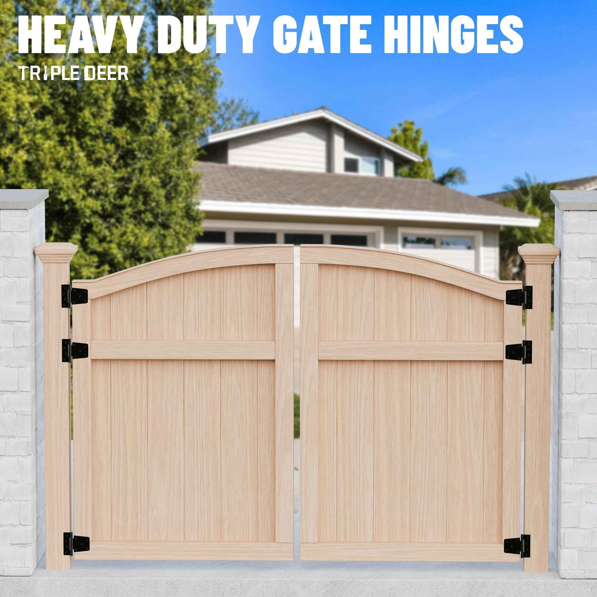 TRIPLE DEER 3.5 Inch Heavy Duty Gate Hinges, Extra Thick Gate Hinges for Wood Fence Barn Door Shed Gate Swing Door, Black Finish Door Strap Hinge, 4 Pack