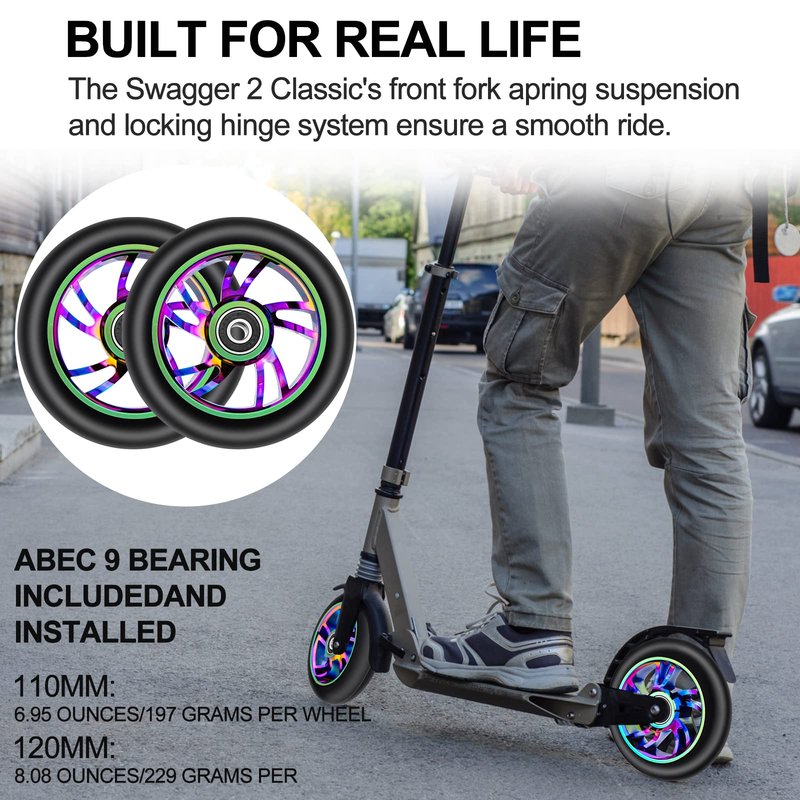 NONMON 2 Pack 100mm Scooter Wheels,88A Replacement Scooter Wheel with ABEC-9 608RS Bearings Installed for Pro Scooters Kick Scooters, Multi-Color
