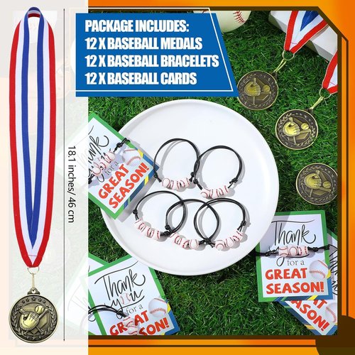 Huquary 12 Pcs Award Medals for Kids - Sports Bracelets & Red White Blue Ribbons | Perfect for Team Competitions