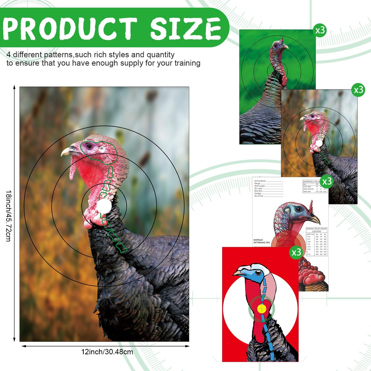 Feifeiya 12 Pcs 3 Style 12" x 18" Turkey Targets Turkey Shooting Targets for Hunting Realistic Animal Target for Practice Turkey Hunting Accessories