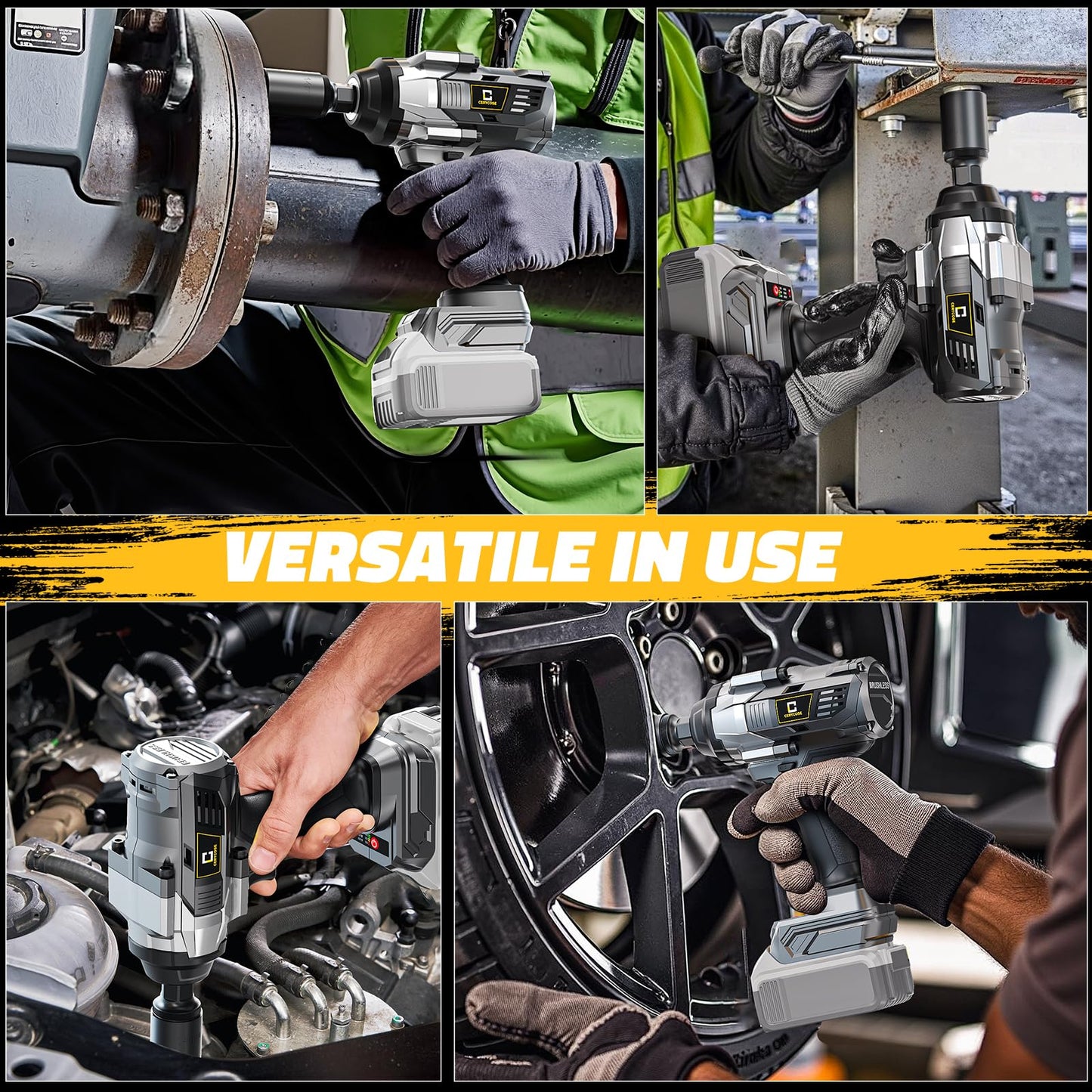 Cerycose Cordless Impact Wrench 1000FT-LBS for Dewalt Battery, 1/2 inch Brushless Electric 1360N.m Impact Gun Includes LED Work Light, High Torque Impact Driver, Bare Tool Only