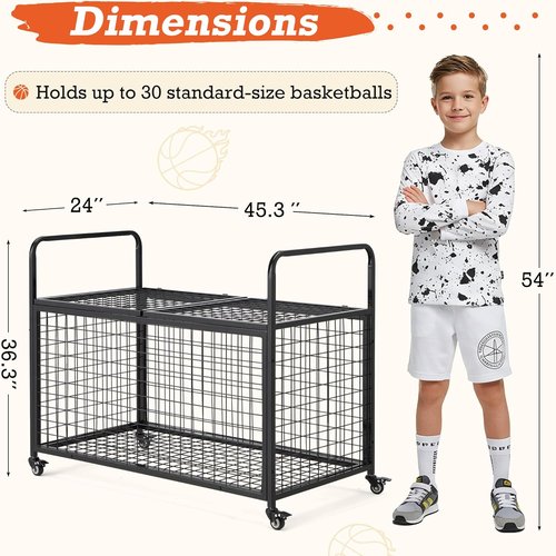 AECOJOY Ball Cart Storage - Rolling Basketball Bin with Wheels for Indoor & Outdoor Use | Sports Equipment Organizer