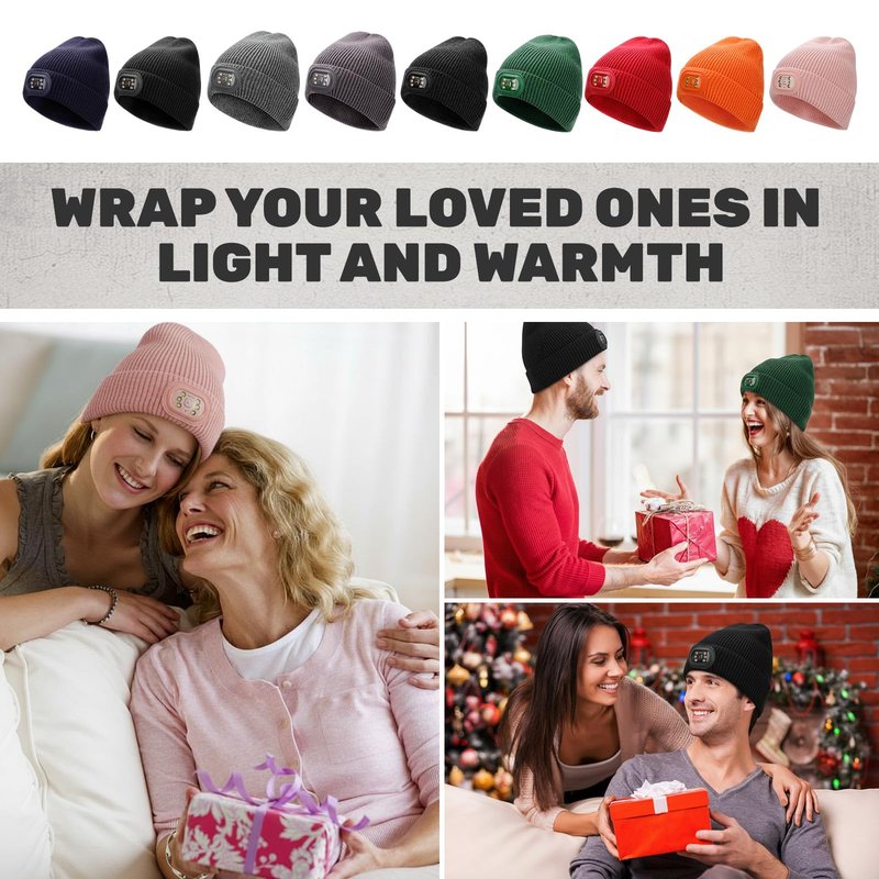 OKKLE Unisex LED Beanie with Light, USB Rechargeable Headlamp Hat, Winter Gifts for Men Women Husband Him Black