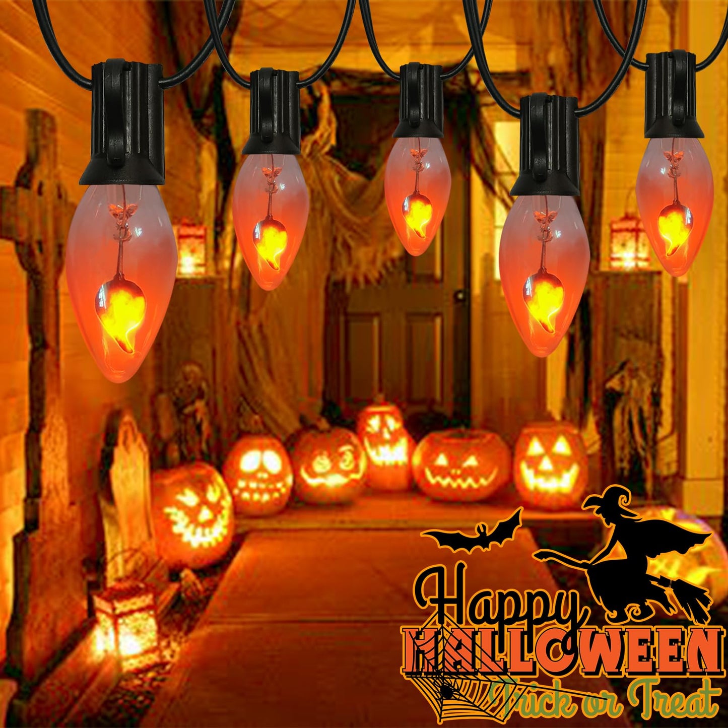 Flickering Flame Light Bulbs, C7 Clear E12 Base Night Light Bulb, 1 Watt, 12 Pack - for Outdoor Lights, Nightlight, Candle Chandelier, Halloween Christmas Decor