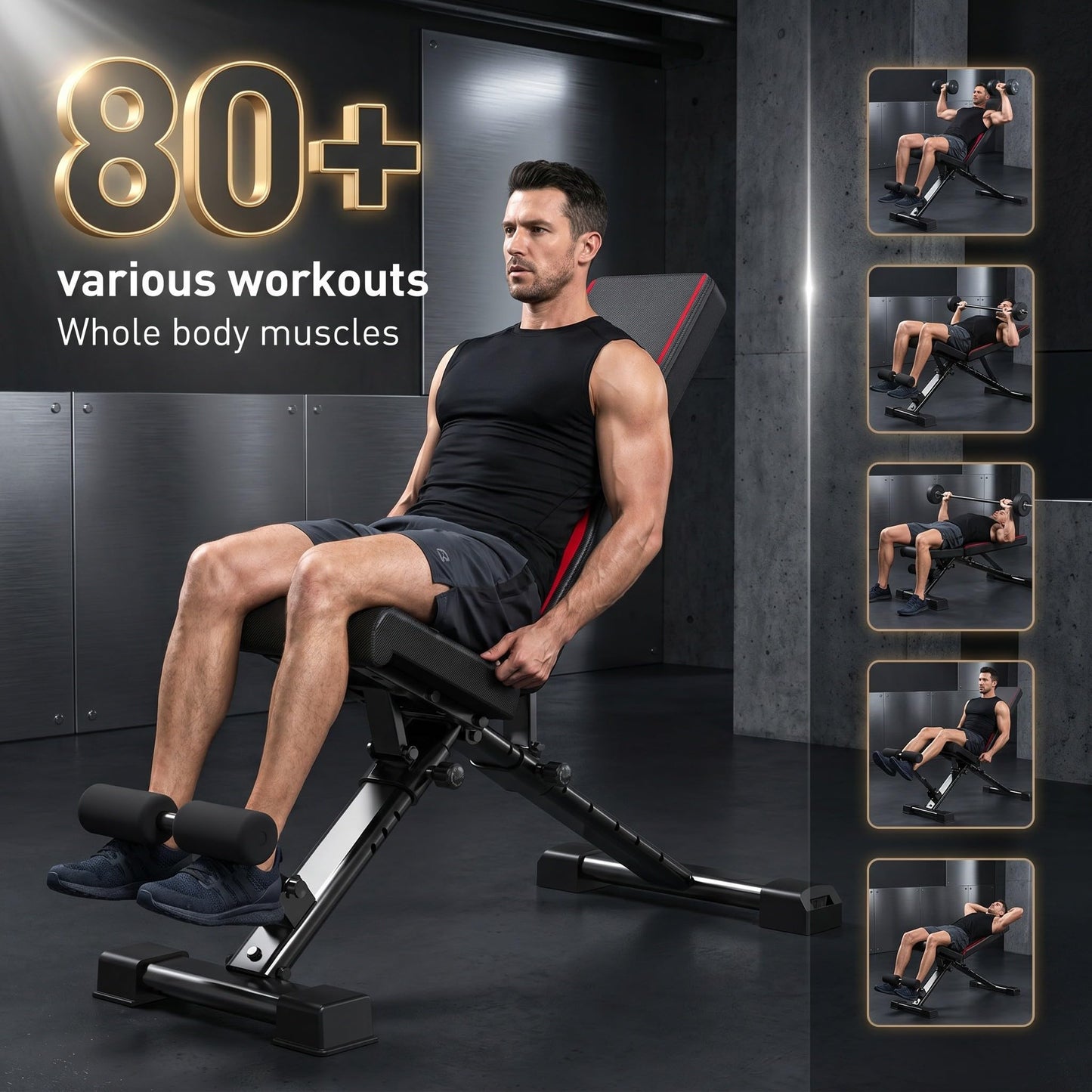 OPPSDECOR Adjustable Weight Bench, ASTM-Certified 900LBS Capacity, 8X4X2 Positions, 18.5" Seat Height, 99% Pre-Assembled Foldable Workout Bench for Home Gym Strength Training, Incline Decline Flat Bench Press (US STOCK)