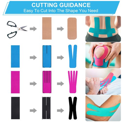 Kinesiology Tape Precut - K Taping Strips - Cintas Kinesiologicas for Pain Relief, Muscle Support & Injury Recovery, Waterproof, Breathable, Latex Free, 2 Inch x 16.5 feet (3 Rolls Pack)