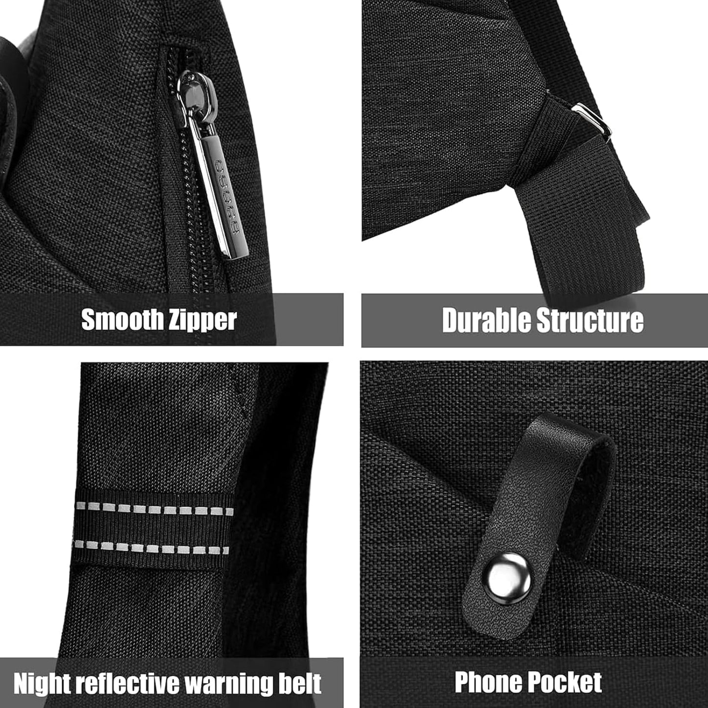 OSOCE Lightweight Sling Bag - Anti-Theft Crossbody for Men & Women | Casual Travel & Hiking | Black, Large