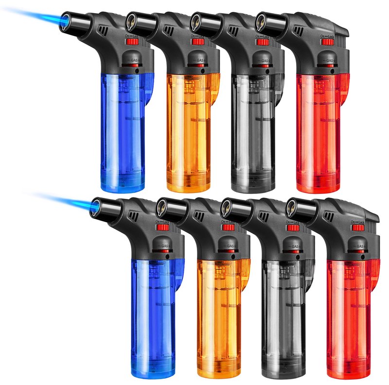8 Pack Torch Lighters Butane Refillable Lighter Single Jet Flame Windproof Torch Multi Utility Mini Gas Lighter Blow Torch Lighters for Candle Fireplace Camping Grill BBQ Kitchen(No Fuel)