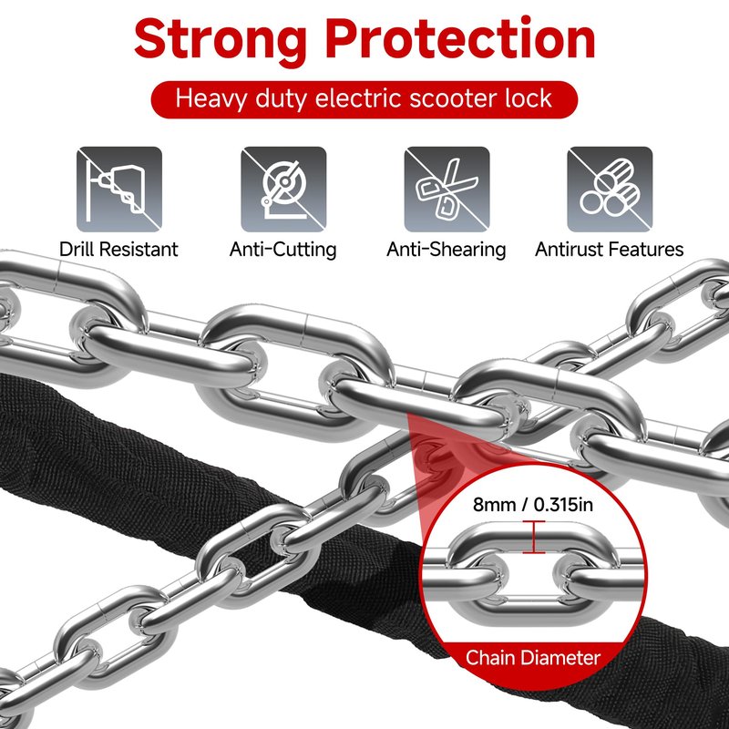 TOKCKYBL Heavy Duty Electric Scooter Lock with Scooter Bag - 8mm Anti-Theft Chain Lock, 94cm Weatherproof Security for E-Scooters, E-Bikes, Motorcycles