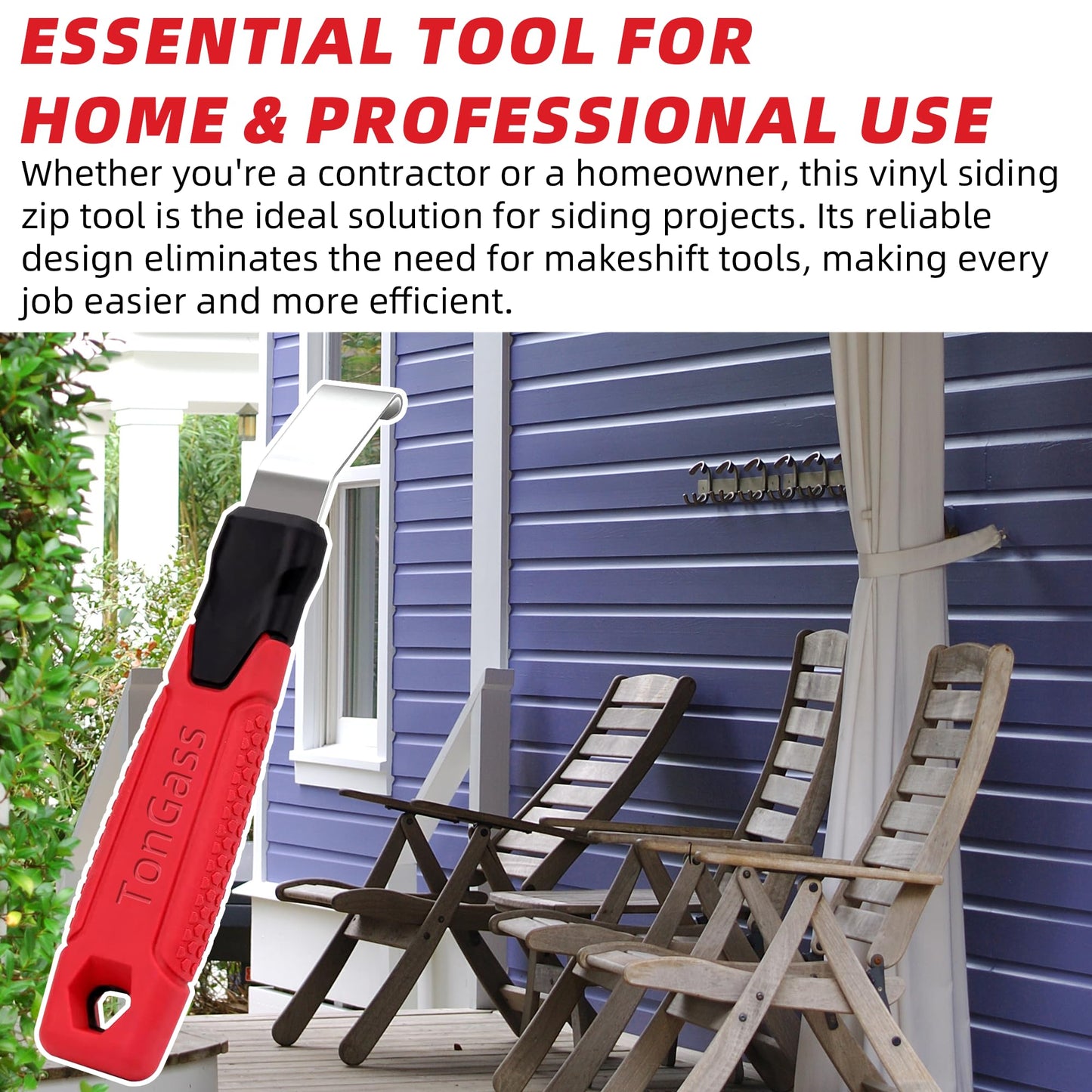 TonGass Vinyl Siding Removal Tool with Extra Long Non-Slip Grip Handle, Steel Blade Vinyl Installation and Removal Tool, The Ultimate Vinyl Siding Zip Tool, Avoid Damaging Vinyl Siding Tool