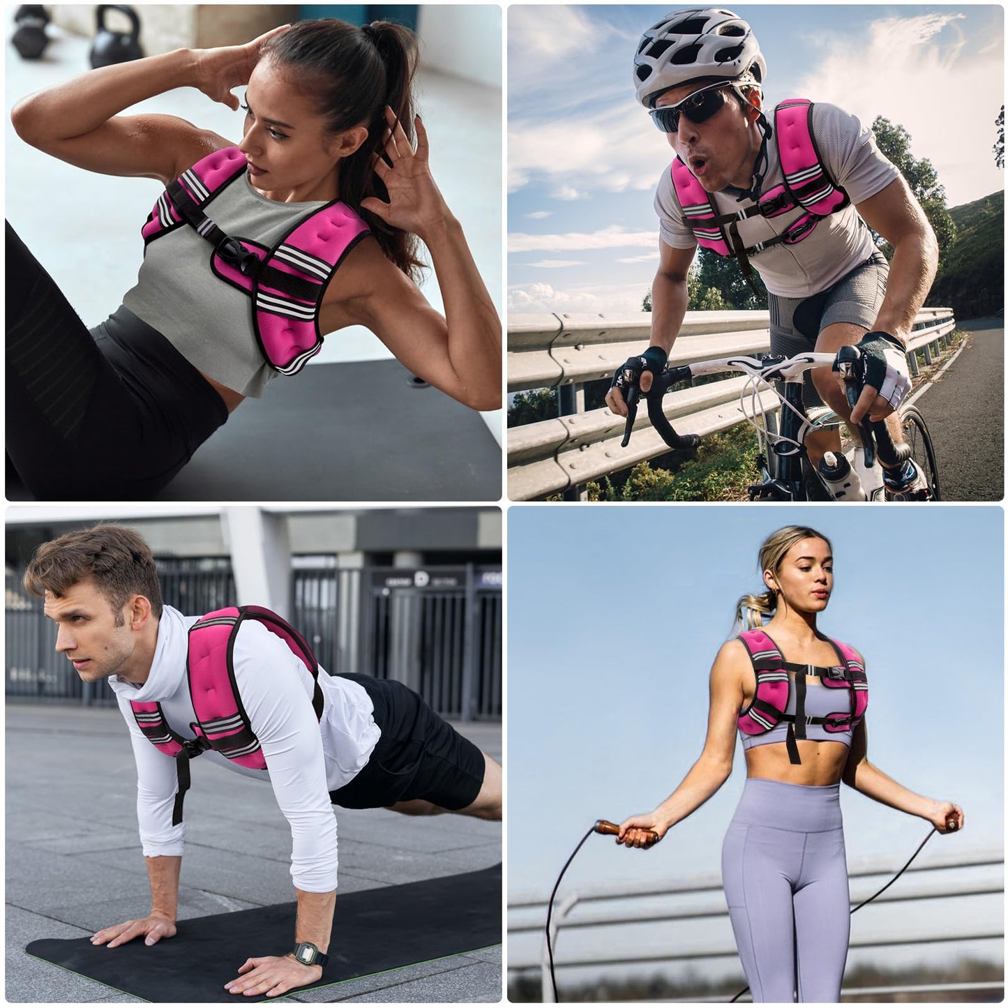 Zeerun Weighted Vest, 6lb/8lb/10lb/12lb/15lb/18lb/20lb/24lb/30lb for Men Women, Reflective Stripe Adjustable Buckle, Comfortable Durable Rucking Vest for Walking Running Strength Training, 18LBS-Pink