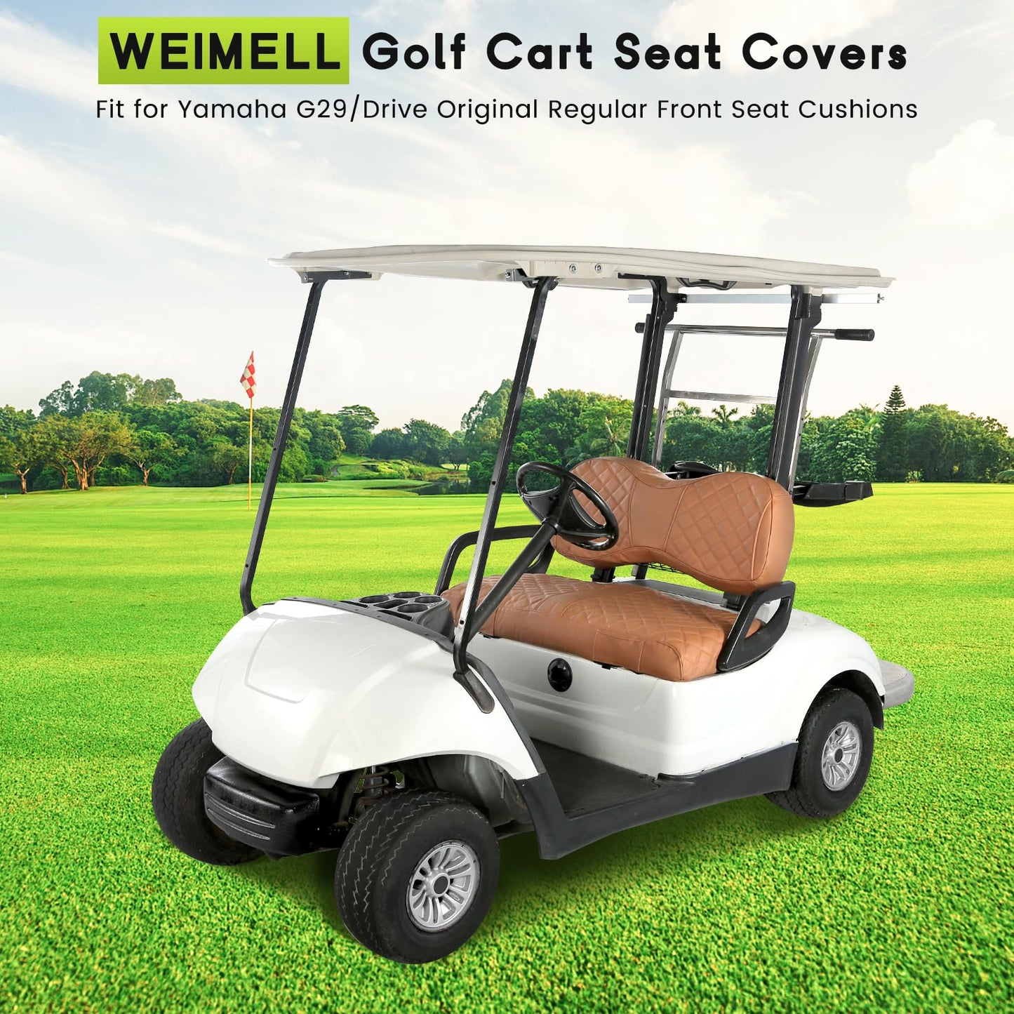 WEIMELL Golf Cart Front Seat Covers for Yamaha G29 Drive / Drive2, Brown