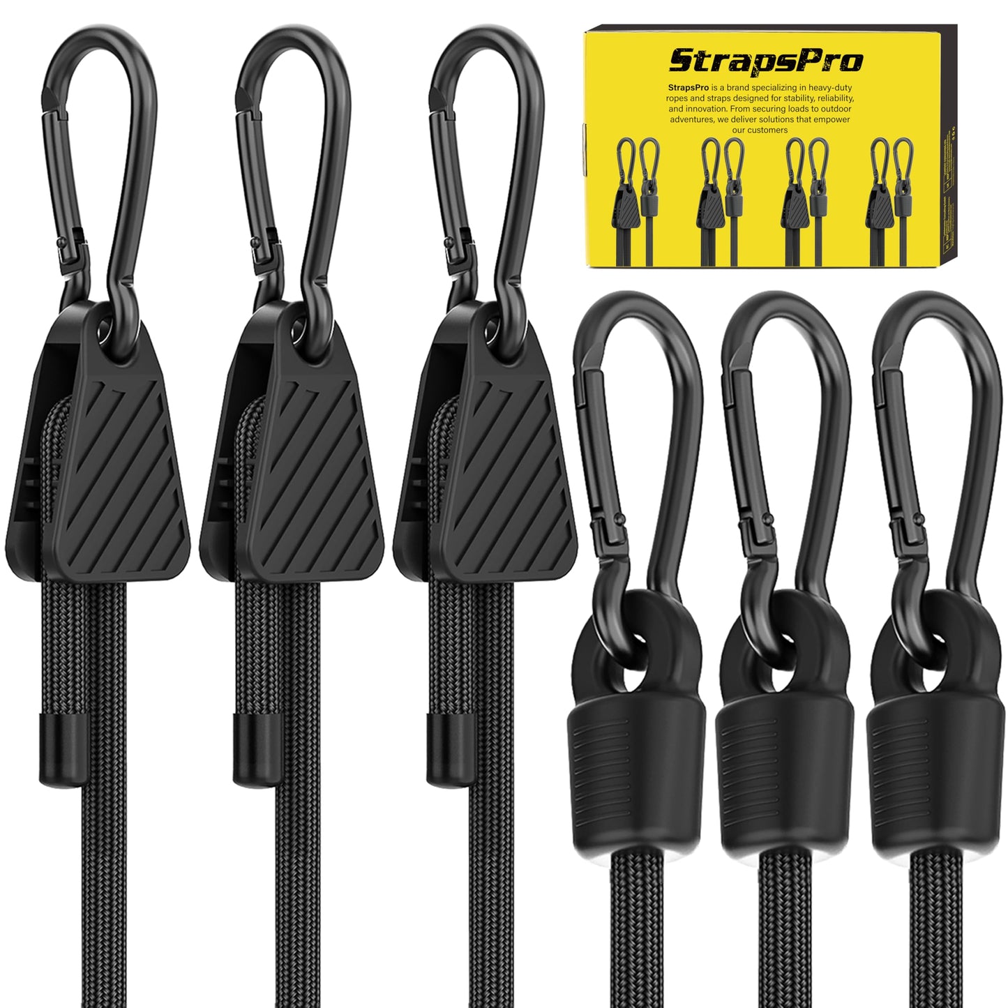 Adjustable Bungee Cords, Upgrade Bungee Cord with Carabiner Hooks Outdoor Heavy Duty 36 inch Long, Easy to Adjust Length Black Elastic Ropes Cable with Clips On Both Ends for Bike Rack, Tarps, Cargo