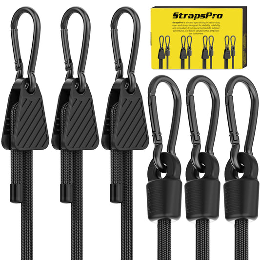 Adjustable Bungee Cords, Upgrade Bungee Cord with Carabiner Hooks Outdoor Heavy Duty 36 inch Long, Easy to Adjust Length Black Elastic Ropes Cable with Clips On Both Ends for Bike Rack, Tarps, Cargo