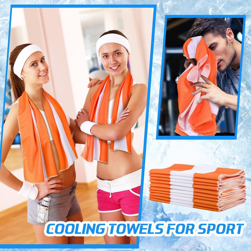 Coume 20 Pieces Cooling Towels Bulk for Neck and Face 40 x 12 Inch Double Layer Microfiber Soft Breathable Chilly Orange Cold Towels for Gym Yoga Camping Running Workout Travel Sports