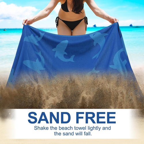 Genovega Oversized Cotton Beach Towels - Lightweight Quick-Dry Sandless Pool Towel | 72"x36" Blue Whale