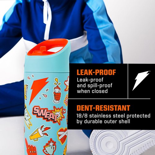 Gatorade Kids' 12oz Stainless Steel Water Bottle - Double-Wall Insulation & Vacuum Sealed Thermo Mug