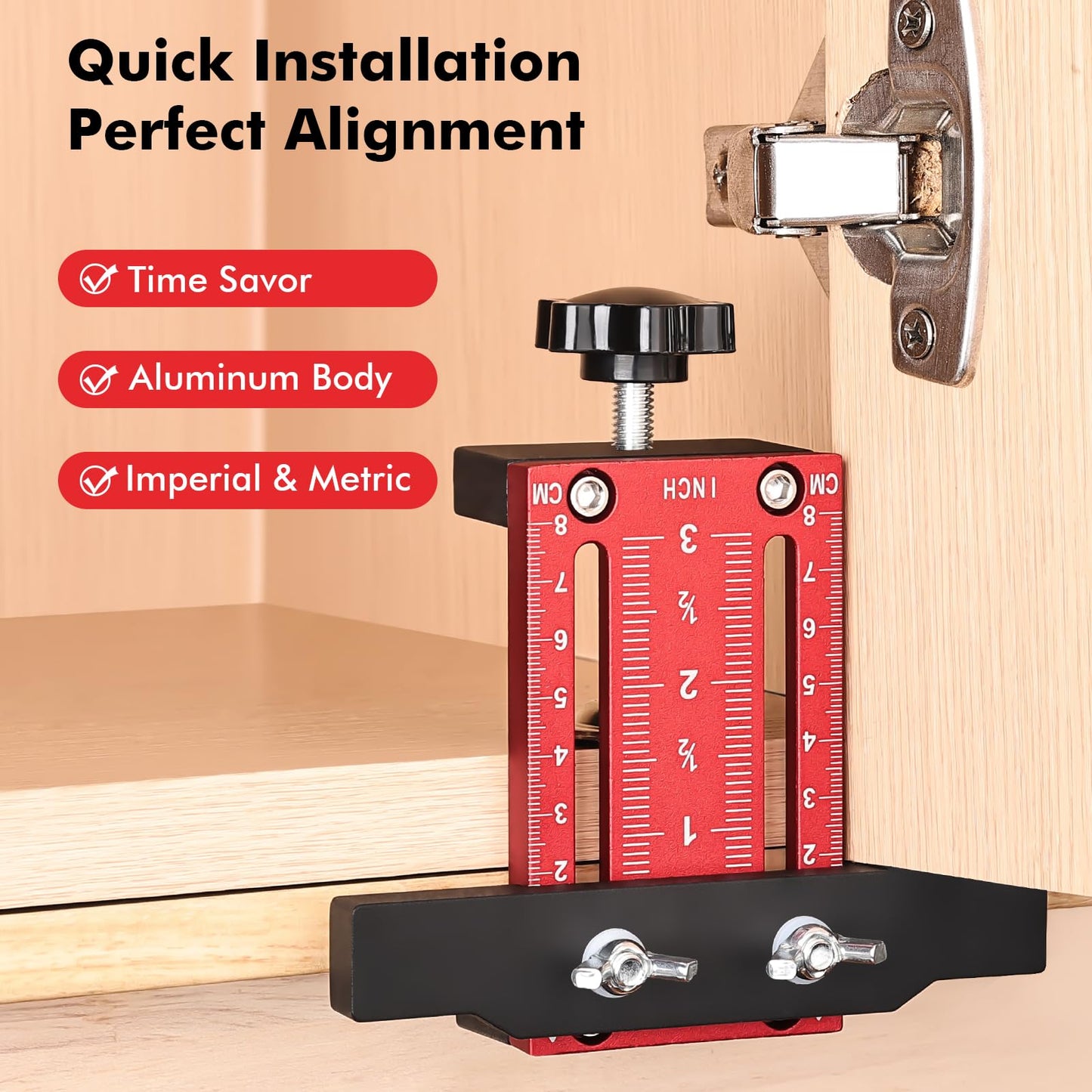 Draxzor Cabinet Door Mounting Jig, Premium Aluminium Alloy Cabinet Door Installation Positioner, Adjustable Positioning Tool for Easy Door Alignment on Frameless & Face Frame Cabinets