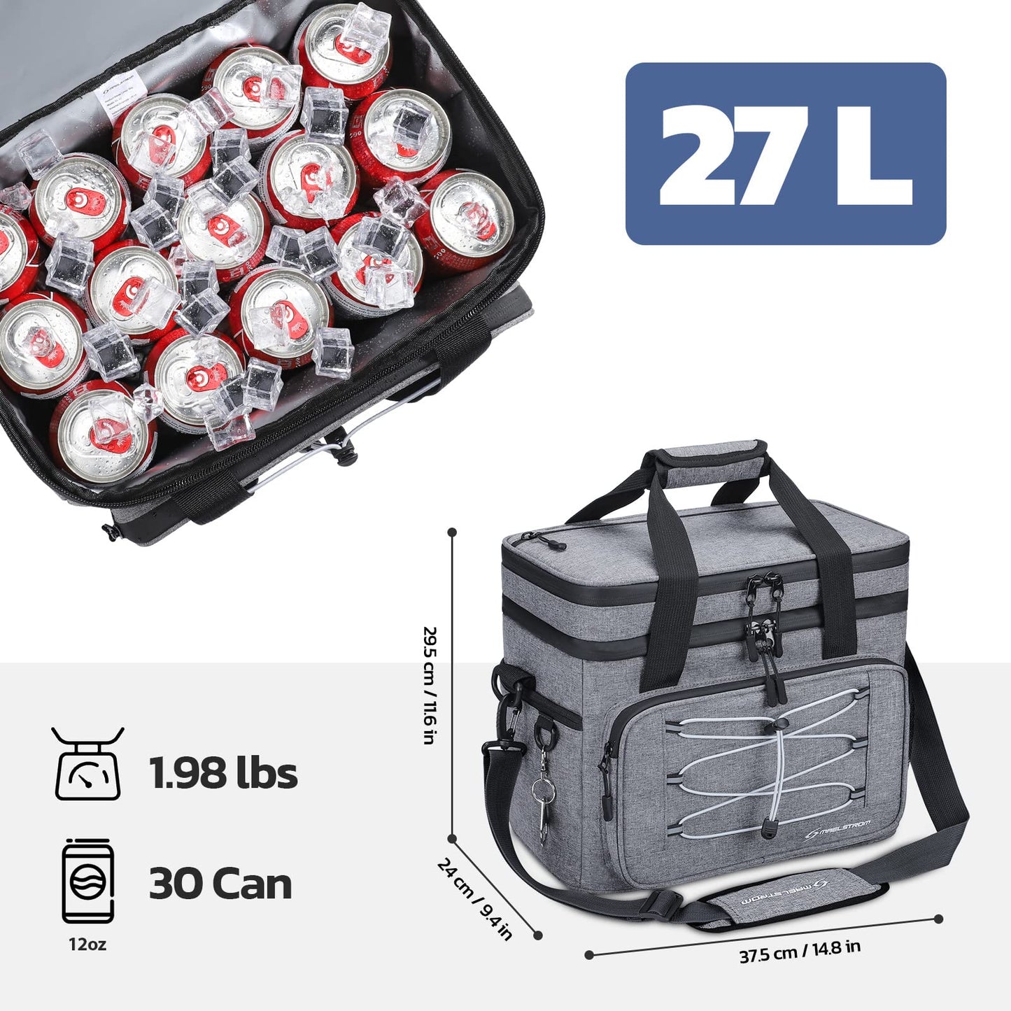 Maelstrom 30 Can Soft Cooler Bag, Double Deck Leakproof Portable Ice Chest