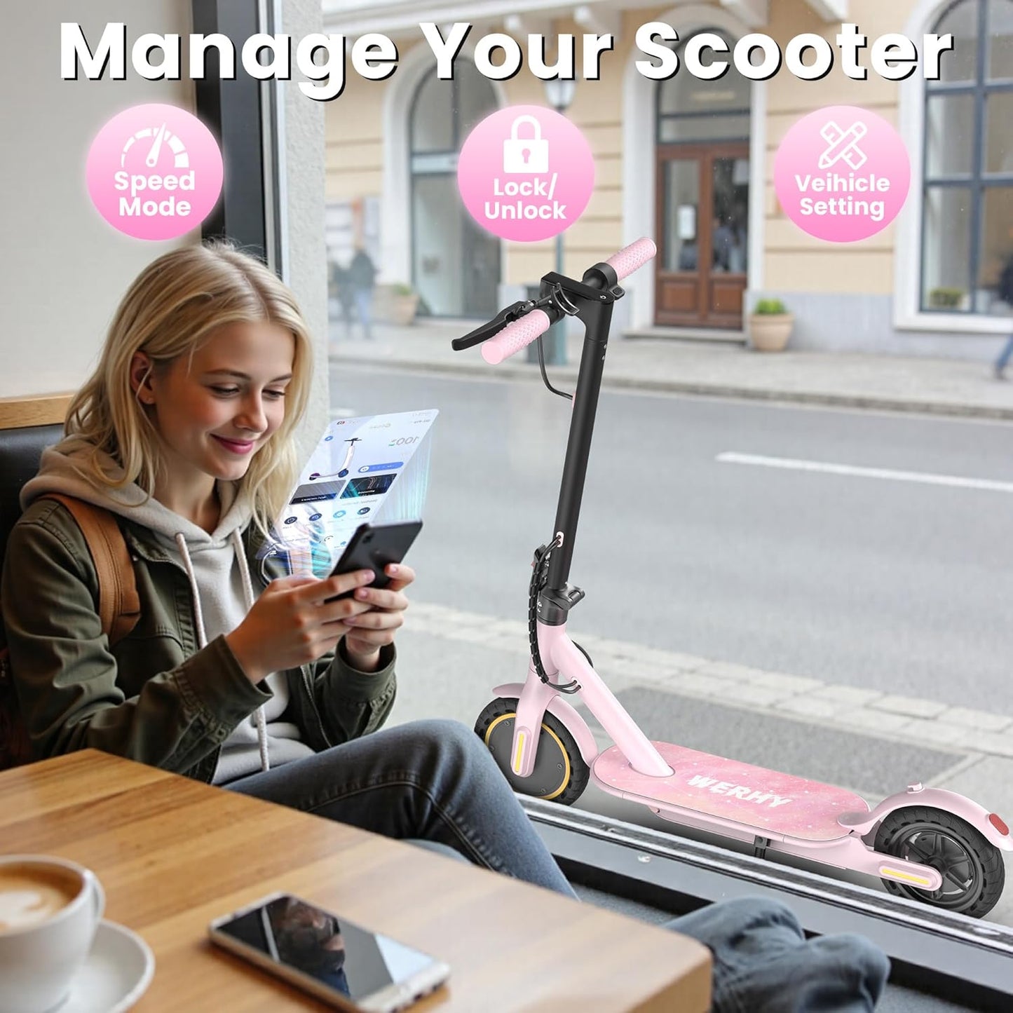 WERHY Foldable Kids Electric Scooter - 350W Motor, 12-16 Miles Range, 19 MPH Speed, Lightweight Design