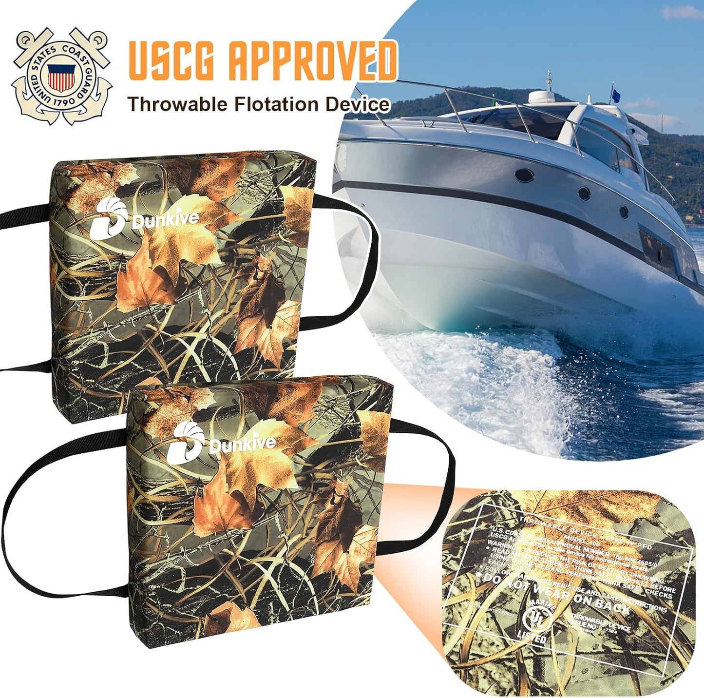 Skiennix Boat Throw Flotation Cushions - USCG Approved Emergency Life Preserver | 2 Pack Camouflage