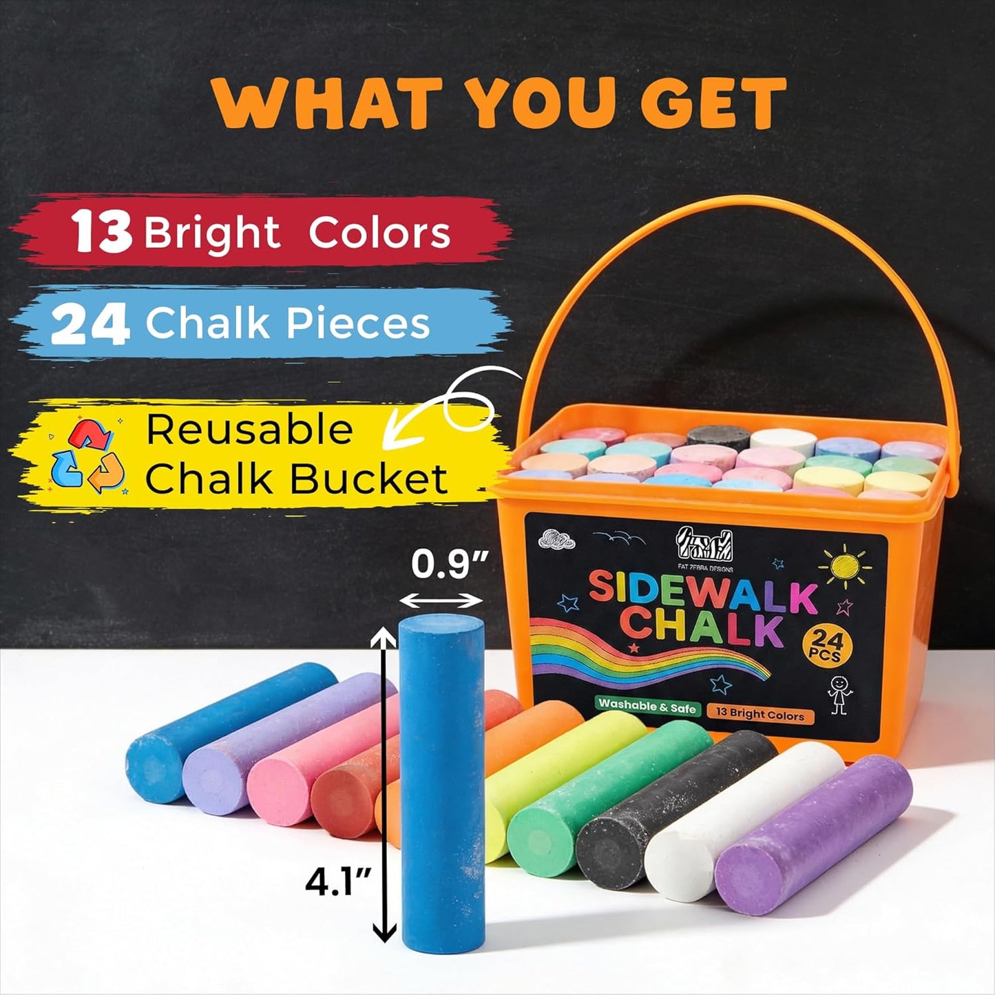 Skiennix 24 PCS Sidewalk Chalk Set - Non-Toxic Jumbo Chalks in 13 Vibrant Colors - Perfect for Kids & Toddlers Outdoor Fun