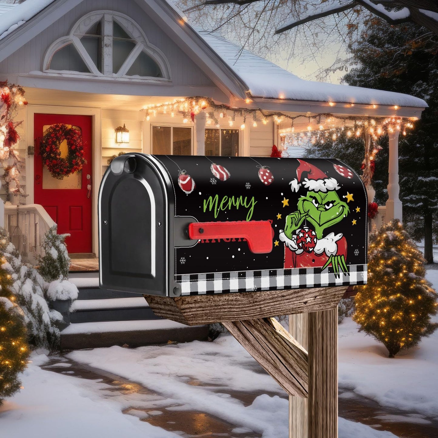 YINENA Christmas Funny Mailbox Cover Magnetic Standard Size 21x18 Inch Winter Christmas Decorative Post Letter Box Wrap Decor Garden Yard Decoration