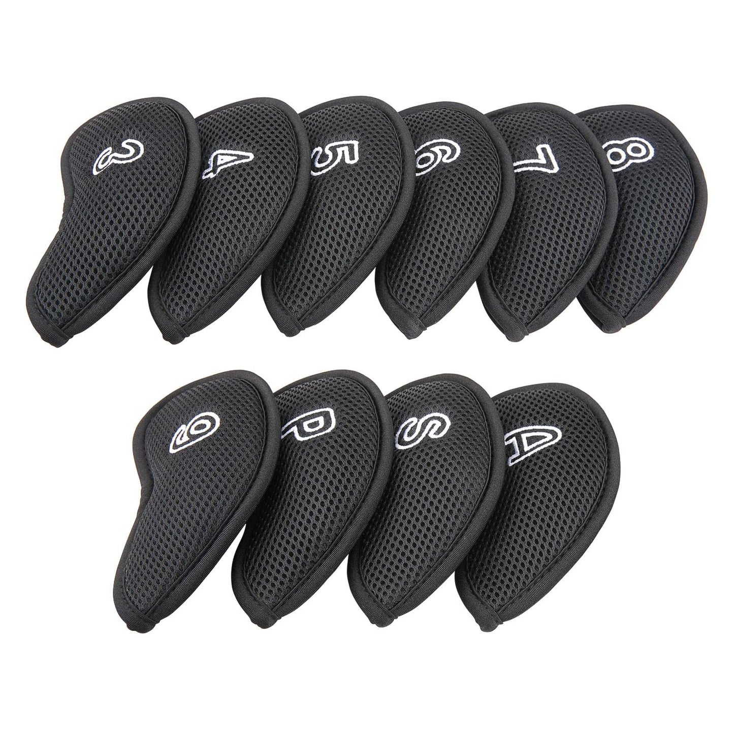 OGECLF 10pcs/Set Black Thick Mesh Golf Iron Head Covers 3-9,P,S,A fit Right Hand Irons