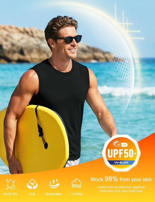 MAGCOMSEN Men's Quick-Dry Sleeveless Gym Tank Top - UPF 50+ for Summer Beach Workouts