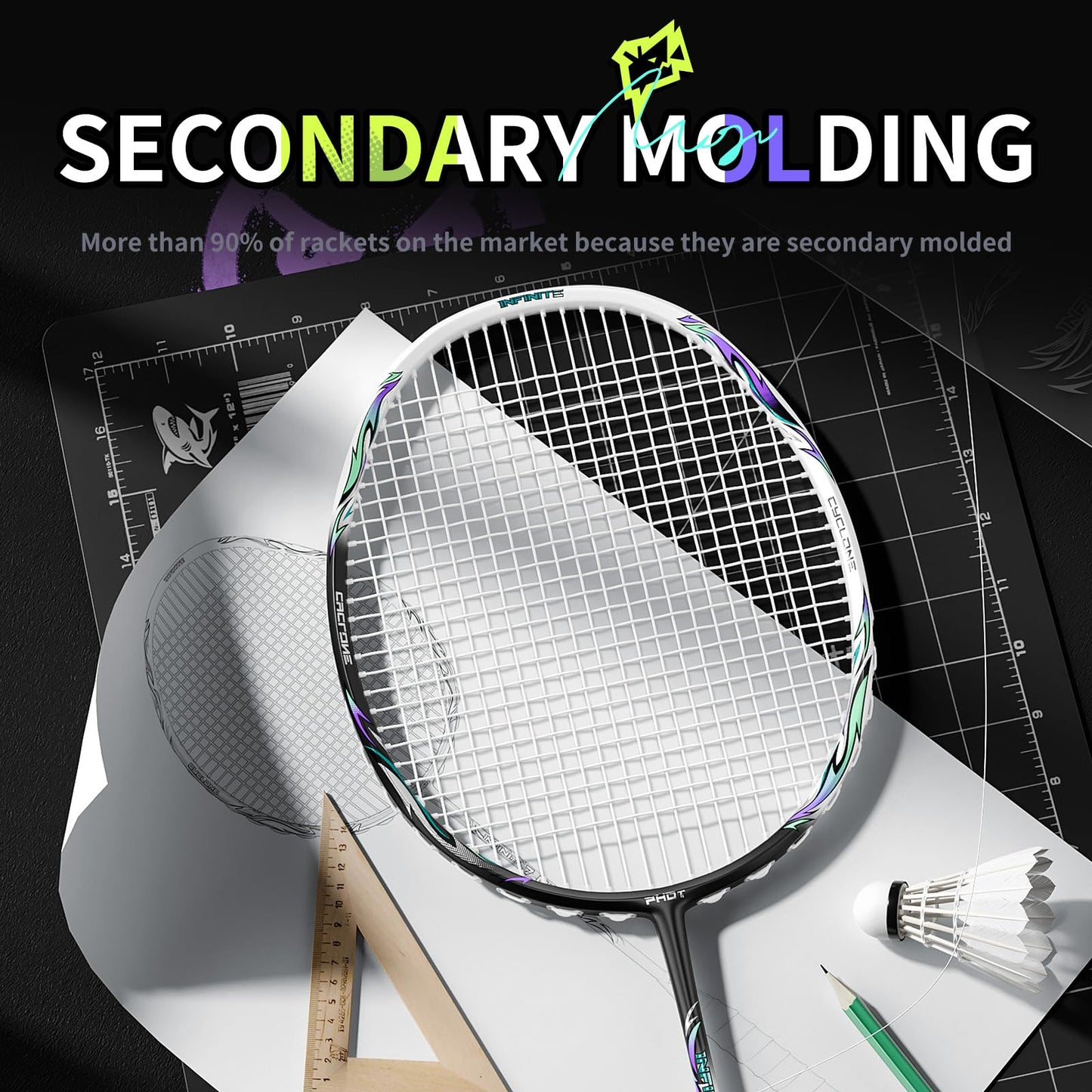 MBFISH Badminton Racket Set, Equipped with 1 Carbon Fiber Badminton Racket, 3 Shuttlecocks, 2 Replacement Grips, and 1 Badminton Bag - PHOT Series Perfect for Outdoor Sports 5U Sound Velocity 1P