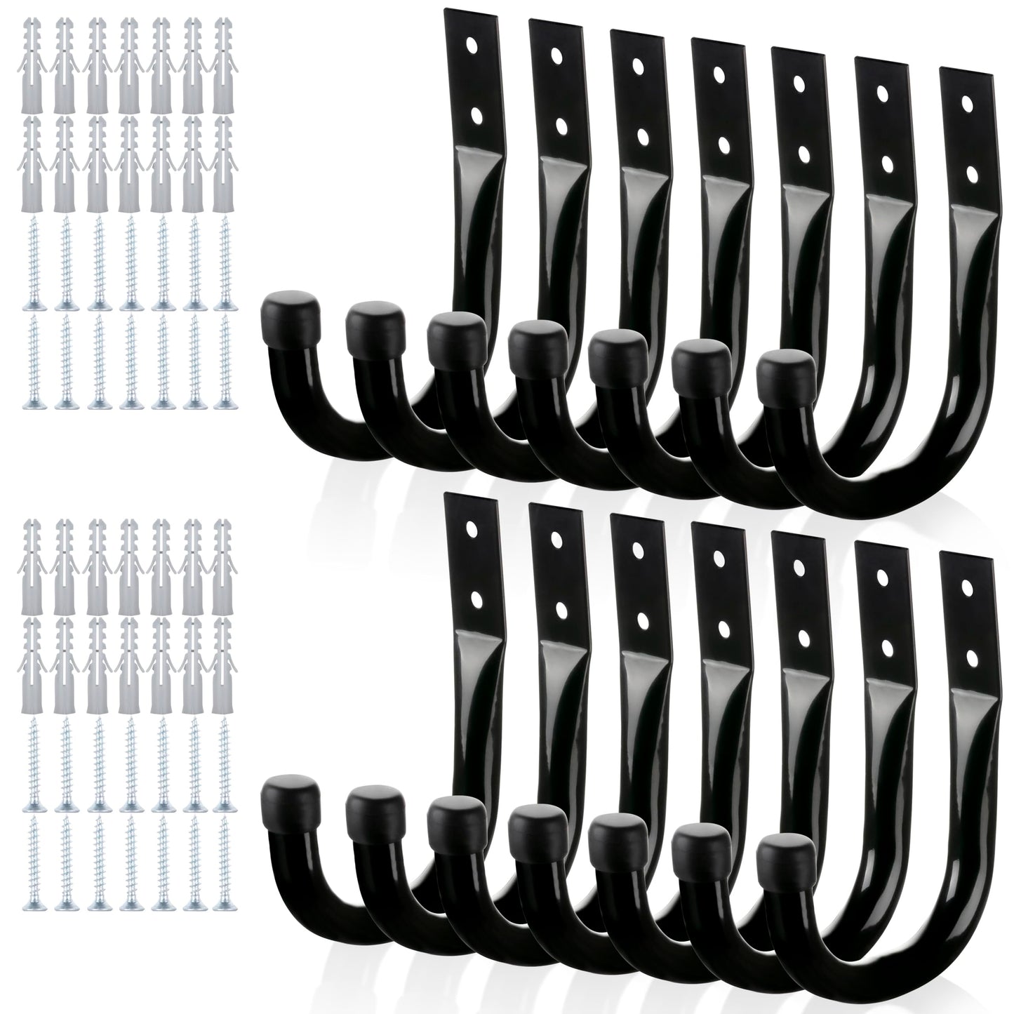 KURUI Large Metal Wall Hooks for Hanging Living Room/Bedroom/Garage, 14Pcs Garage Organization and Storage Heavy Duty Hook for Tool Coat Backpack Bag, 40 LB Black Wall Mount Hanges for Outdoor Indoor
