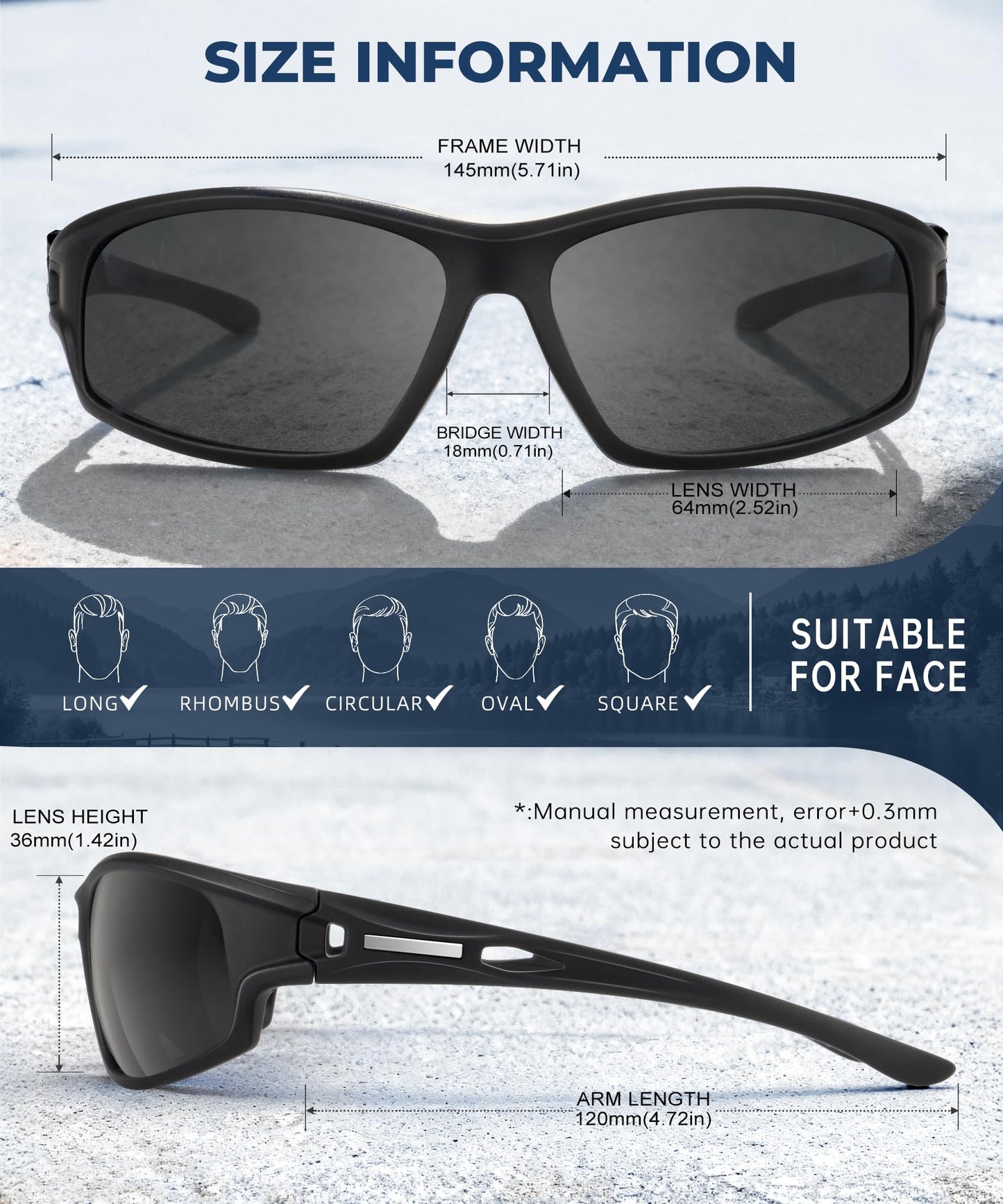QALLY Polarized-Sunglasses-Men Sports Mens-Sunglasses: Sun-Glasses with UV Protection for Fishing Driving Running Cycling