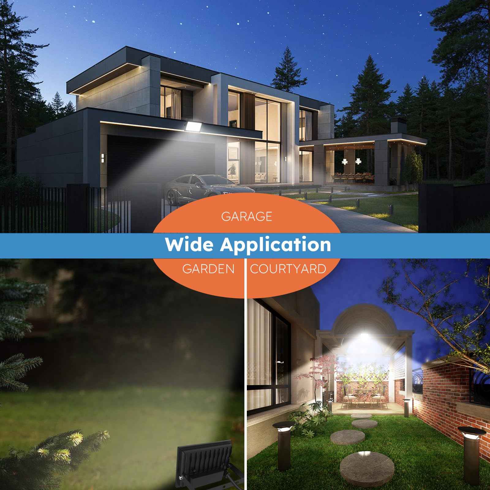 Madewell Living 2-Pack 30W LED Flood Lights Outdoor – 5400 Lumens Super Bright Security Lighting, IP66 Waterproof, 5000K Daylight – Energy-Efficient Outdoor Lights for Garage, Garden, Lawn, Backyard