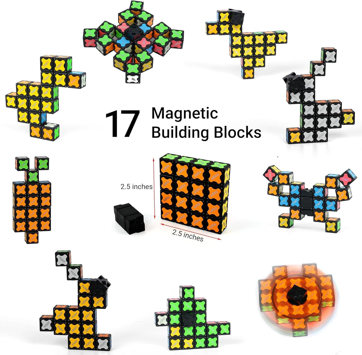 TOSY Magnet Fidget Spinner - Glow In The Dark 3-in-1 Transformable Toy | Infinity Cube & Puzzle for Kids & Adults