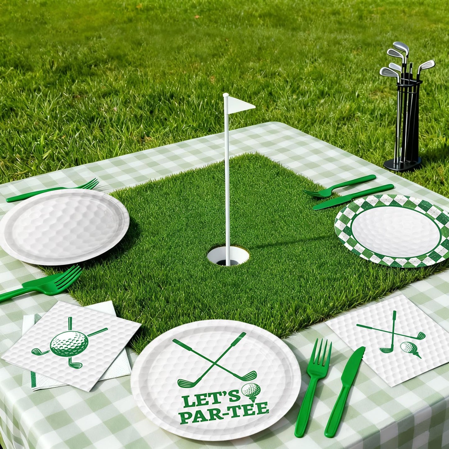 LINHAXM Golf Party Decorations Include Plates, Napkins, Forks, Banner, Tablecloth — Sports Birthday or Baby Shower Golf Birthday Decorations, Serves 24