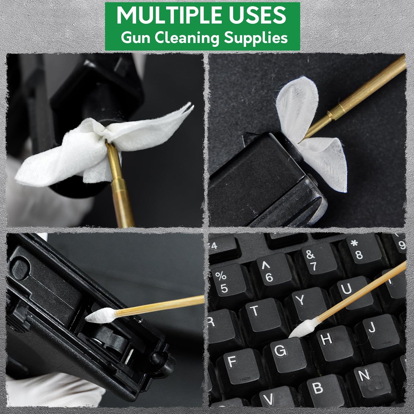 Gun Cleaning Kit - Gun Cleaning Patches and Cotton Swabs in Storage Box, 6" Long Cotton Swab & 2" Lint Free Pad - Highly Absorbent, Essential Supplies for Barrel and Bore Care
