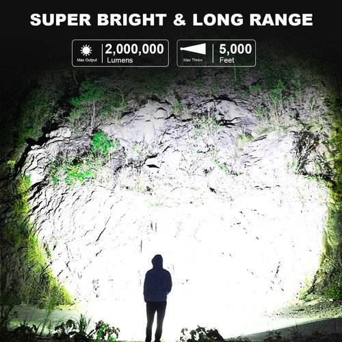 LBE Rechargeable Spotlight, Super Bright 2,000,000 Lumens Led Flashlight Handheld Spot Lights Outdoor with Cob Light, 10000ɱAh Long Lasting Large Spotlight for Hunting Boating Camping