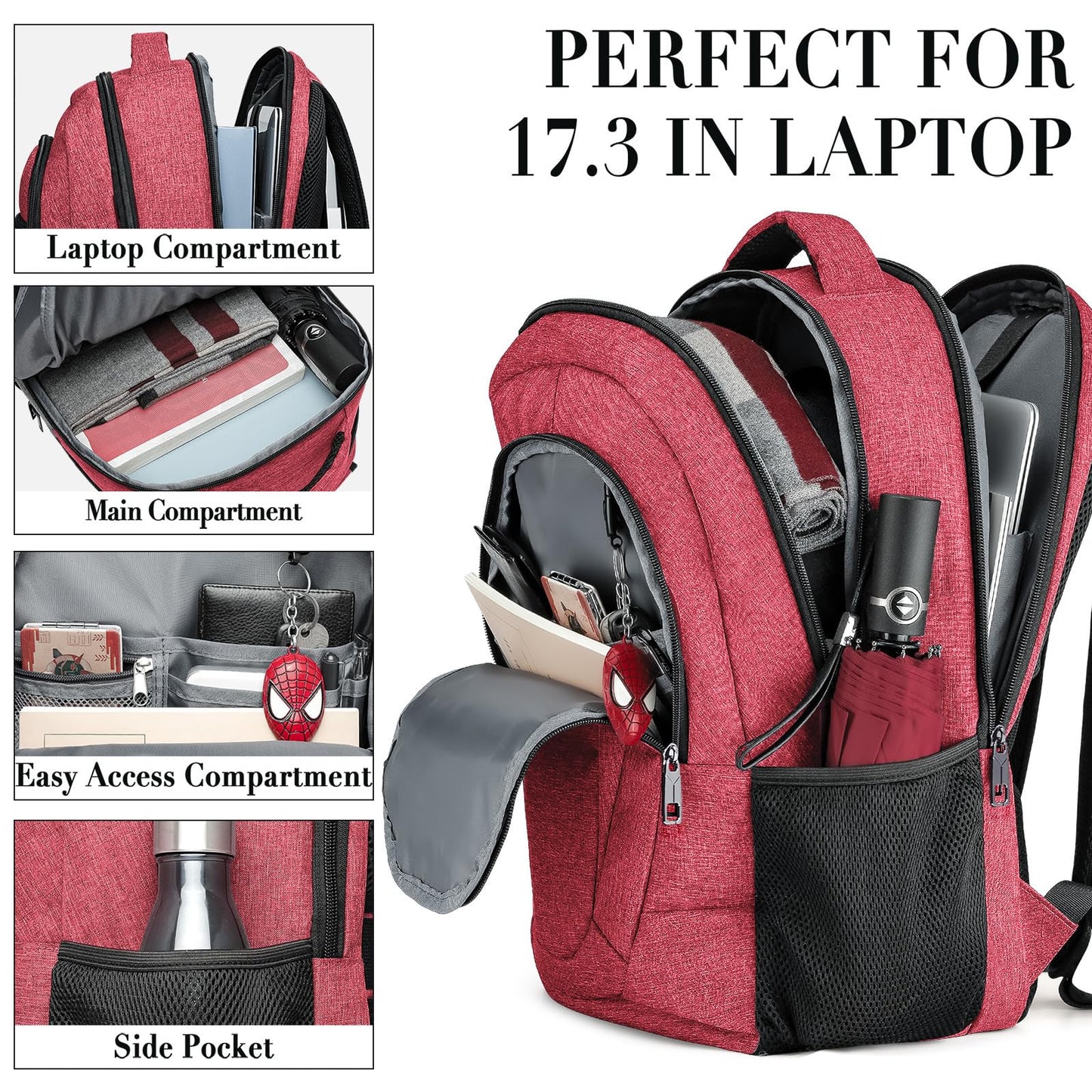 BIKROD Unisex Rose Laptop Backpack, Suitable for College Students, 17-inch Laptop Compartment, Spacious Interior, USB Charging Port, Anti-Theft Design, Comfortable Back Panel