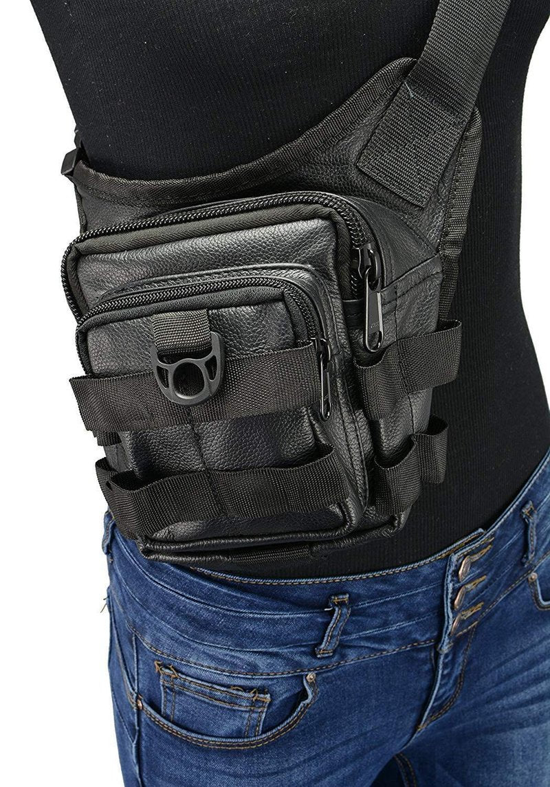 Milwaukee Leather MP8840 Black Leather Conceal and Carry Tactical Thigh Bag with Waist Belt - One Size