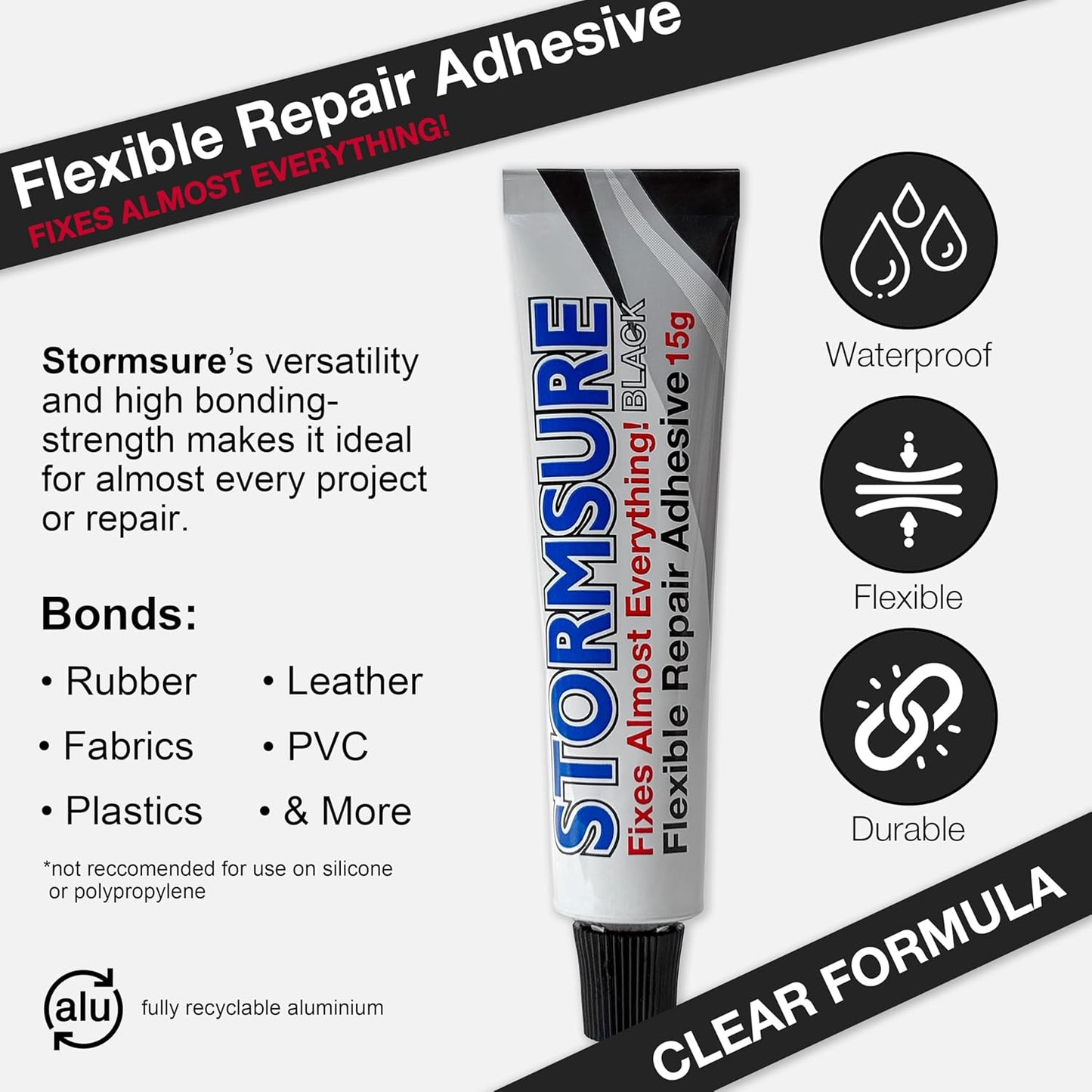 Stormsure Flexible Repair Adhesive - Strong Bonding Solution | 15g Black Size