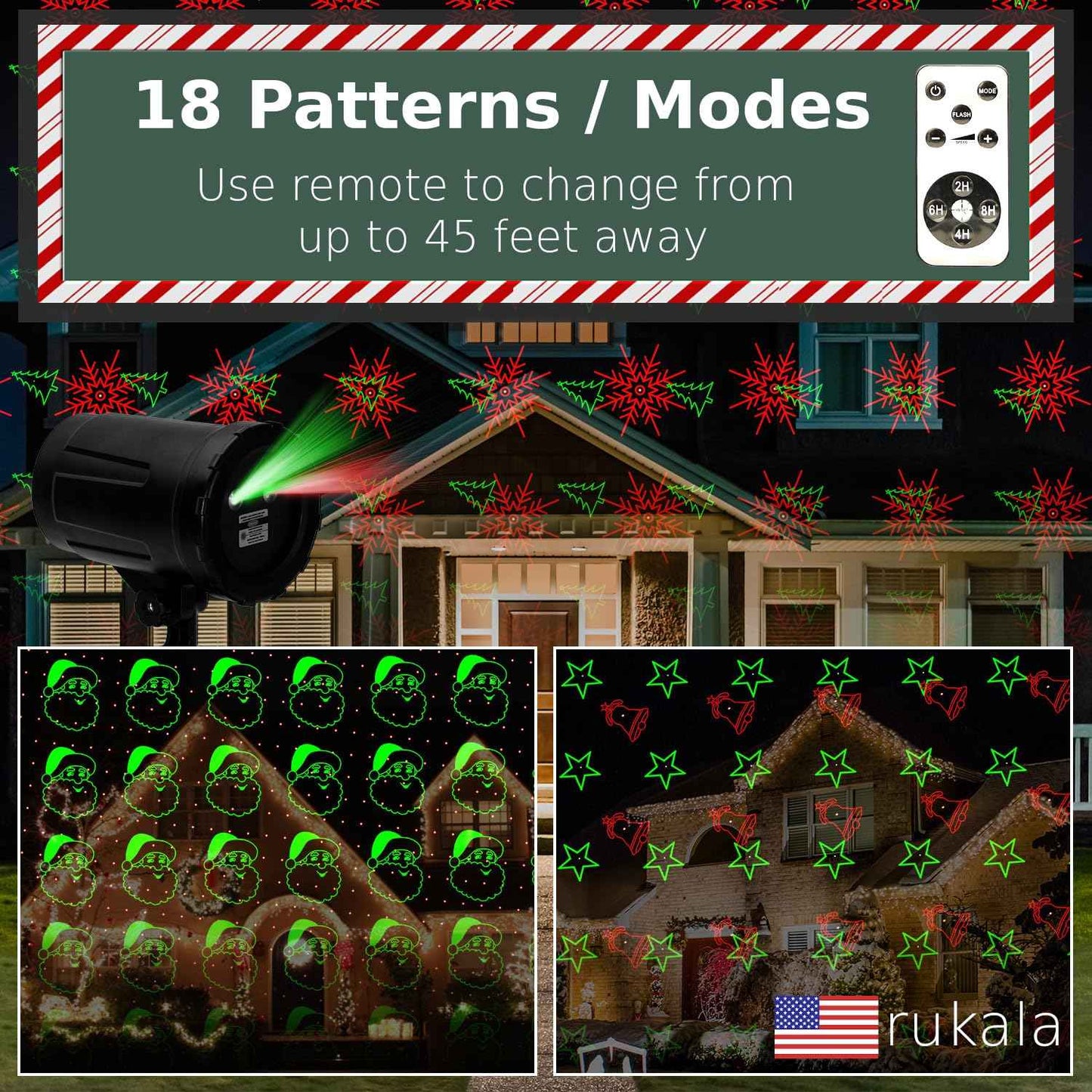Christmas Projector Laser Lights Outdoor - Outlet Timer and Remote Included - 18 Patterns - Red and Green