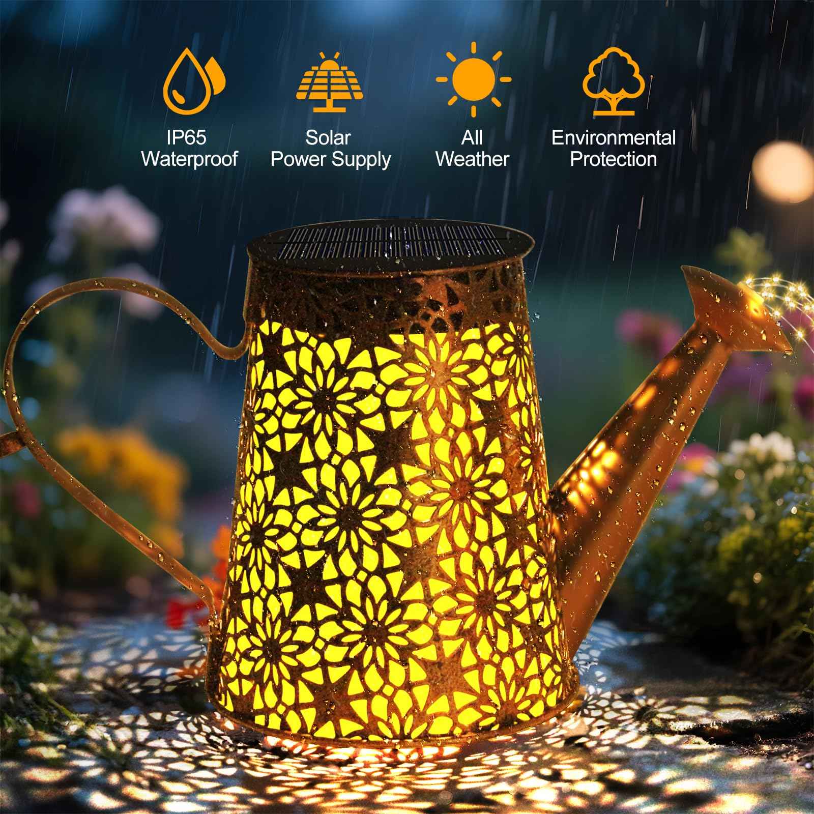 Solar Watering Can with Lights, Large Waterproof Solar Outdoor Lights Decorative Metal Solar Garden Lights Solar Lanterns Hanging Garden Lights for Yard Patio Pathway Walkway Lawn Gardening Gift