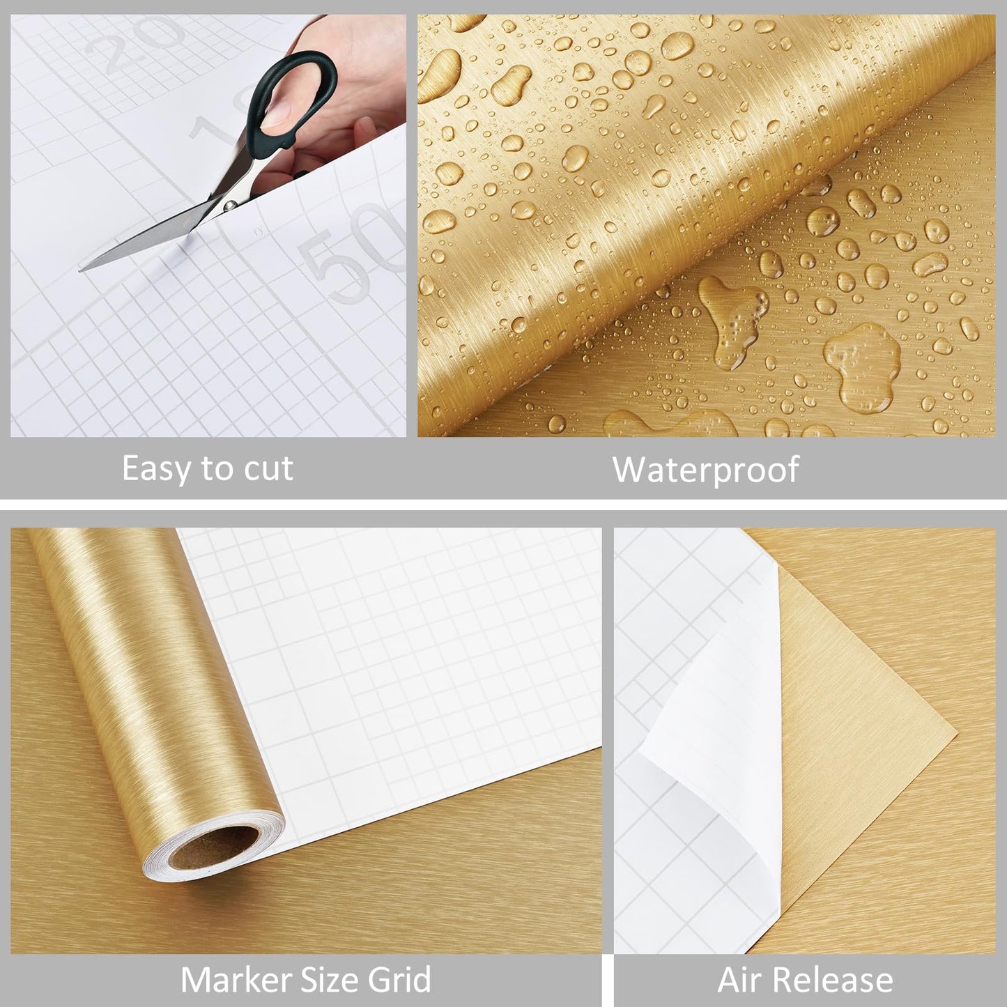 WESTICK Stainless Steel Gold Contact Paper Removable Metallic Gold Wallpaper Peel and Stick Brushed Golden Contact Paper Stainless Steel Vinyl Fridge Wrap for Appliances Cabinets Countertops 15.8"x80"