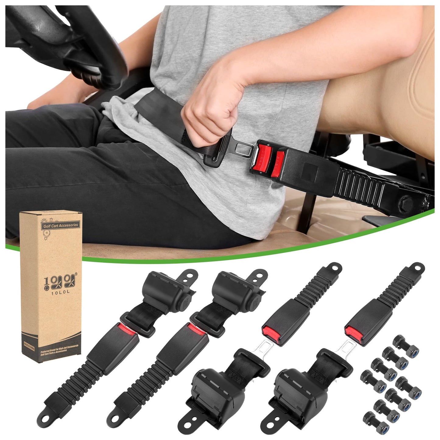 9.99WORLD MALL 4PCS Universal Golf Cart Seat Belt Kit for Yamaha EZGO Club Car, Fits Front & Rear Seat, 42" Retractable (No Mounting Bar)