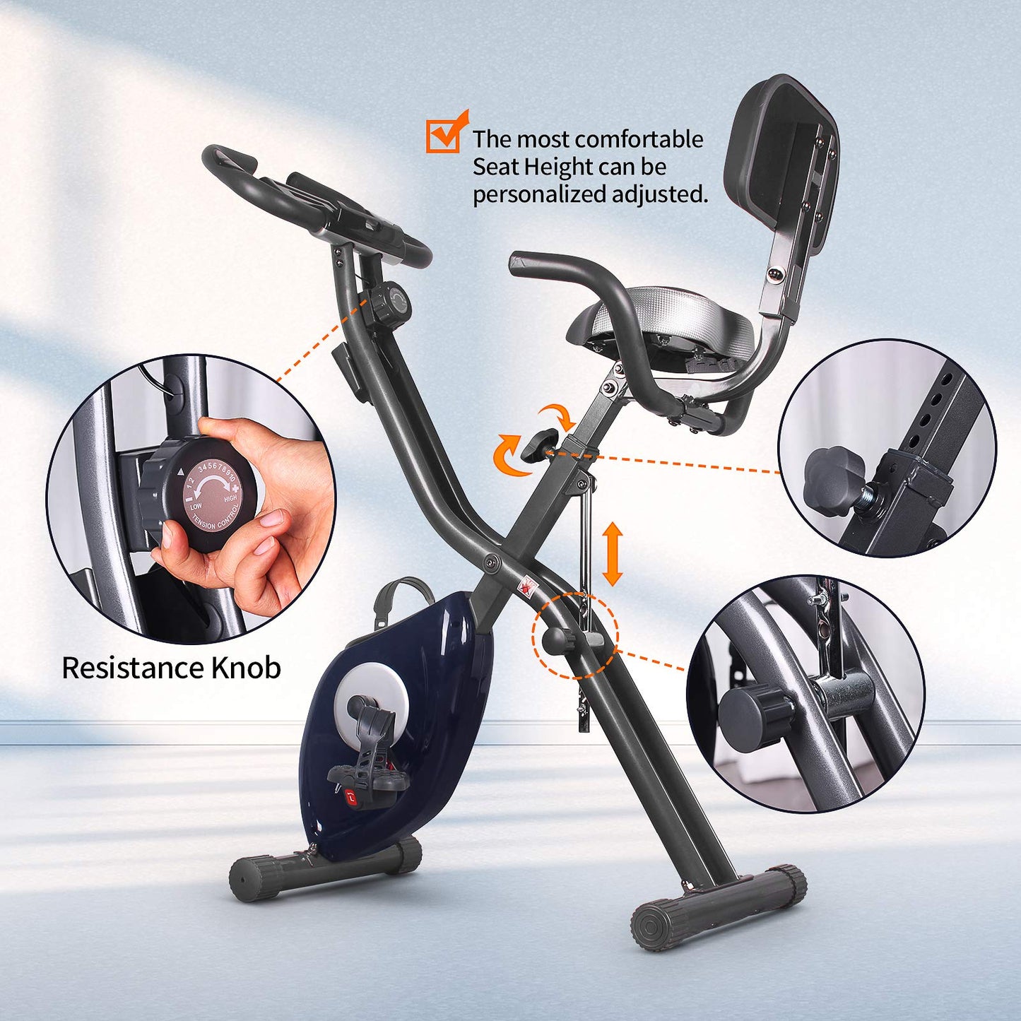 leikefitness LEIKE X Bike Ultra-Quiet Folding Exercise Bike, Magnetic Upright Bicycle with Heart Rate,LCD Monitor and easy to assemble (BLUE)